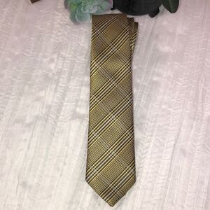 ZENIO Microfiber Gold Navy Blue White Diagonal Plaid Textured Tie